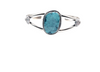 Cuff with 2 bar half round with 7/8" x 1/2" oval shaped genuine turquoise stone with wire bezel and peyote button in satin finish.Cuff measures 5" with 1 1/4" opening.Native American made.