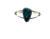 Cuff with 2 bar half round with 1" x 1/2" pear shaped genuine Mine #8 turquoise stone with wire bezel and peyote button in satin finish.Cuff measures 5" with 1 1/4" opening.Native American made.