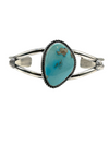 Cuff with 2 bar half round with 1" x 3/4" oval shaped light blue genuine turquoise stone with twist wire bezel and peyote button.Cuff measures 5" with 1 1/2" opening.Native American made.