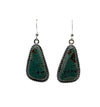 Wire earrings with triangular shaped genuine Hachita turquoise stone 1" x 1/2", twist wire bezel.The green stone is beautiful, Wow.Native American made.