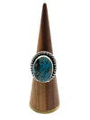 Oval Kingman Turquoise Ring with Beaded Bezel, size 7.5