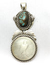 4" Silver Dollar Coin Pendant with 1" x 3/4" #8 Mine Turquoise