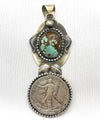 4" Silver Dollar Coin Pendant with 1" x 1" #8 Mine Turquoise